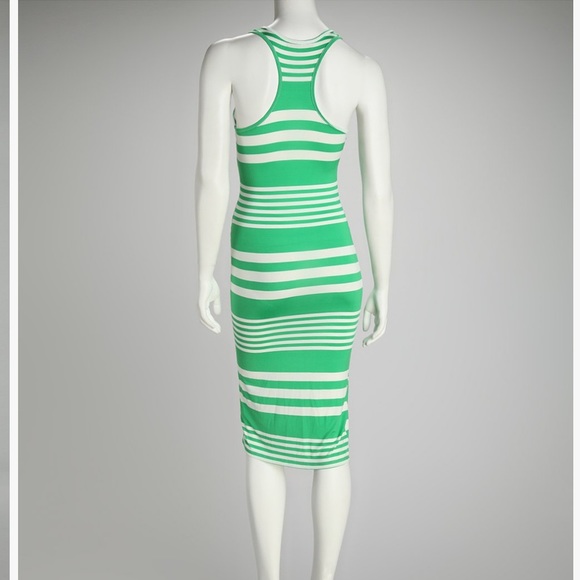 Green and White Stripe Bodycon Dress - Picture 2 of 5